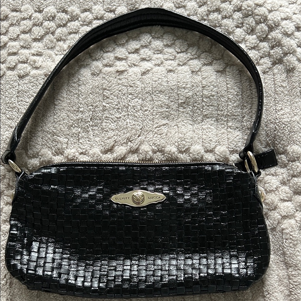 Elliott Lucca Shiny Black Woven Shoulder Bag